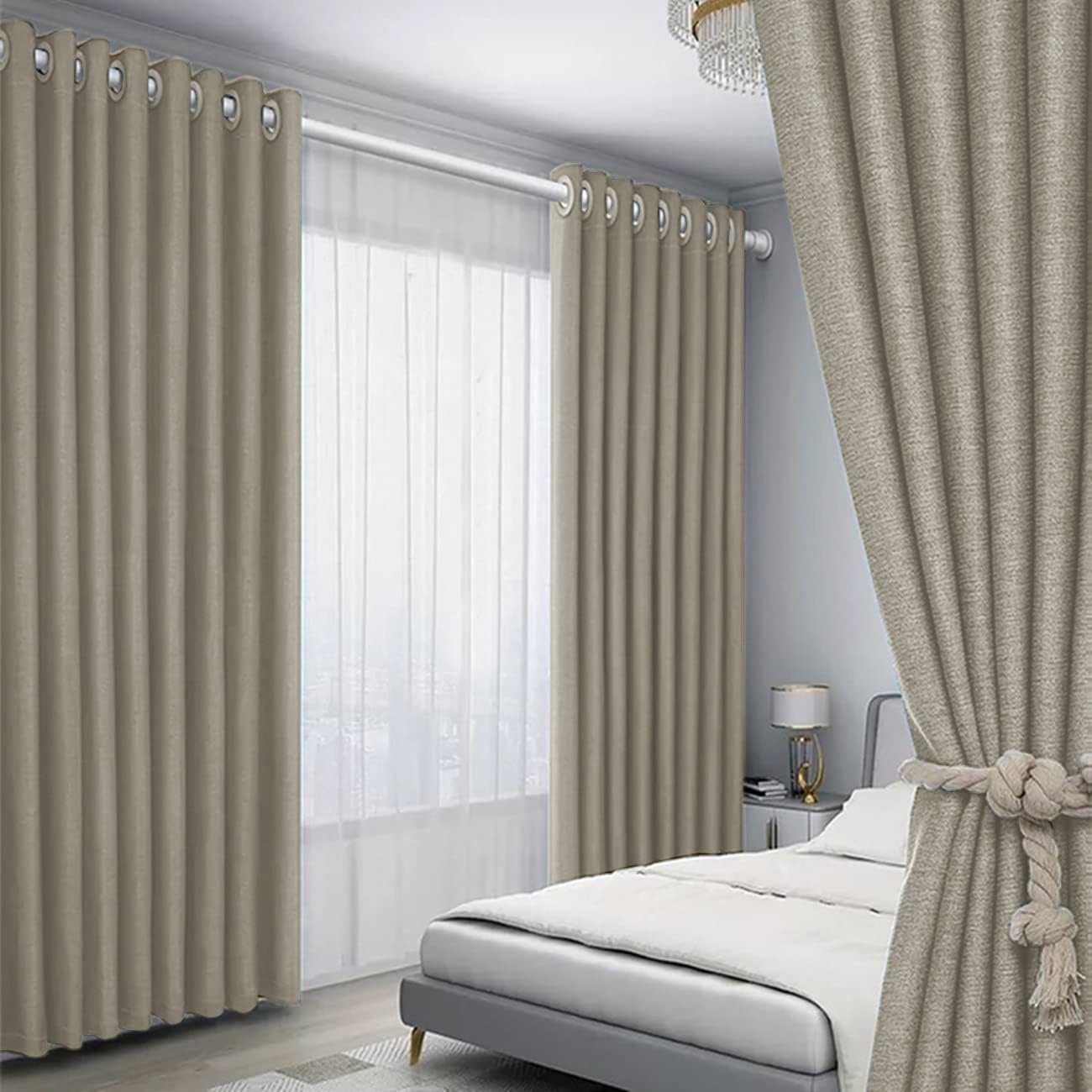 JUDA 2 Panels 100% Blackout Curtains for Living Room Thermal Insulated Bedroom Darkening Drapes for Window Drape Top is Grommet Without Curtain Rod (brown, 270x300cm)
