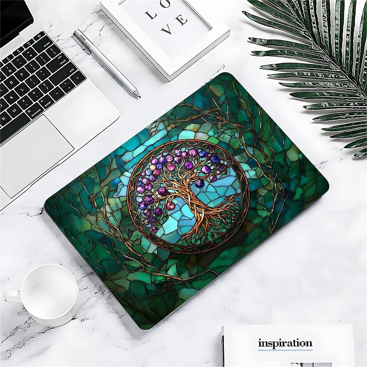 for MacBook Air 13 Inch Release 2022/2025 Model A2681/A3240 M2/M4 Chip Black Computer Case,Novelty Premium Pattern Hardshell Laptop Case Stained Glass Tree of Life