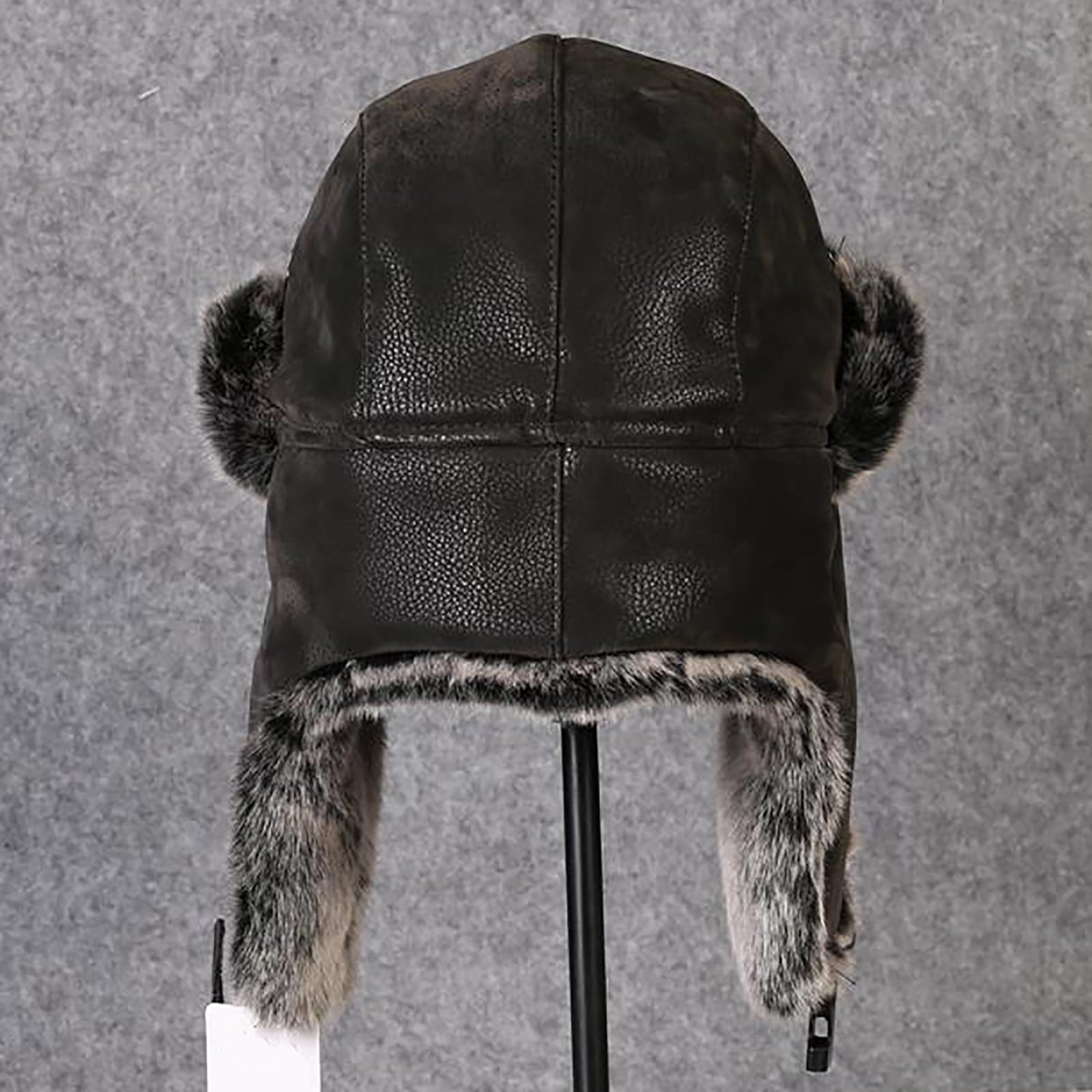 Cappello Aviatore Pelle Unisex Caldo Antivento Berretto Cappelli Russo Invernale(Size:56cm/22.0in,Color:Nero-A)
