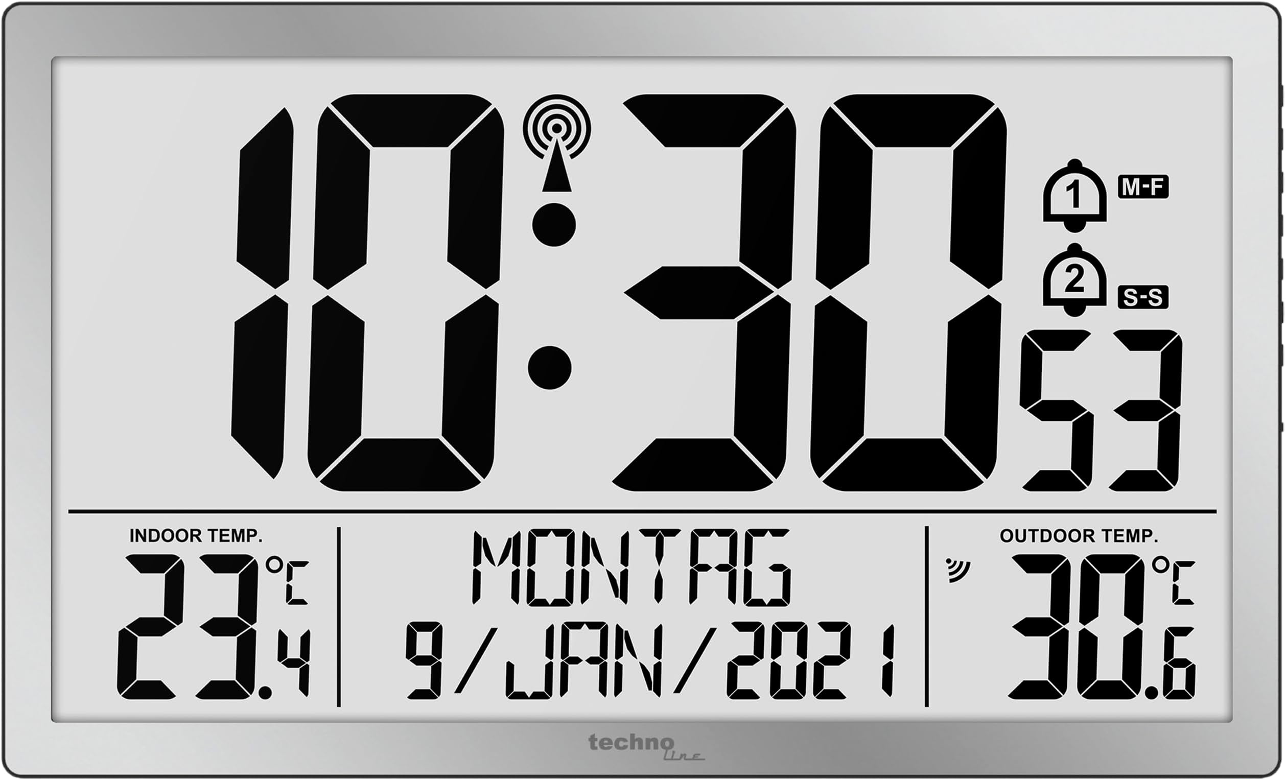 Technoline Digital Radio Wall Clock, Black, 373 x 228 x 30 mm