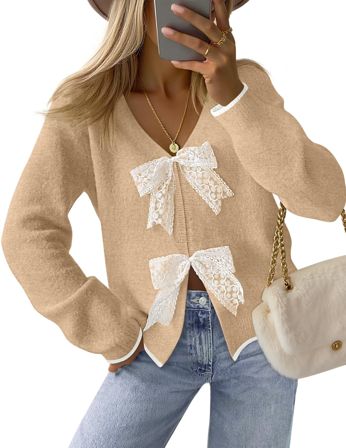 MEROKEETY Womens Tie Front Bow Cardigan Sweaters 2025 Long Sleeve Chunky Knit Cute Trendy Fall Winter Coats