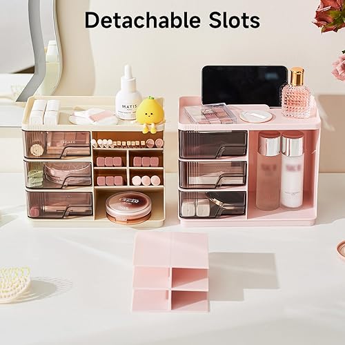 Miniatura 2 de Organizador de maquillaje para encimera con 3 cajones, organizador de escritorio multifunción para cuidado de la piel, brochas de maquillaje, lápiz