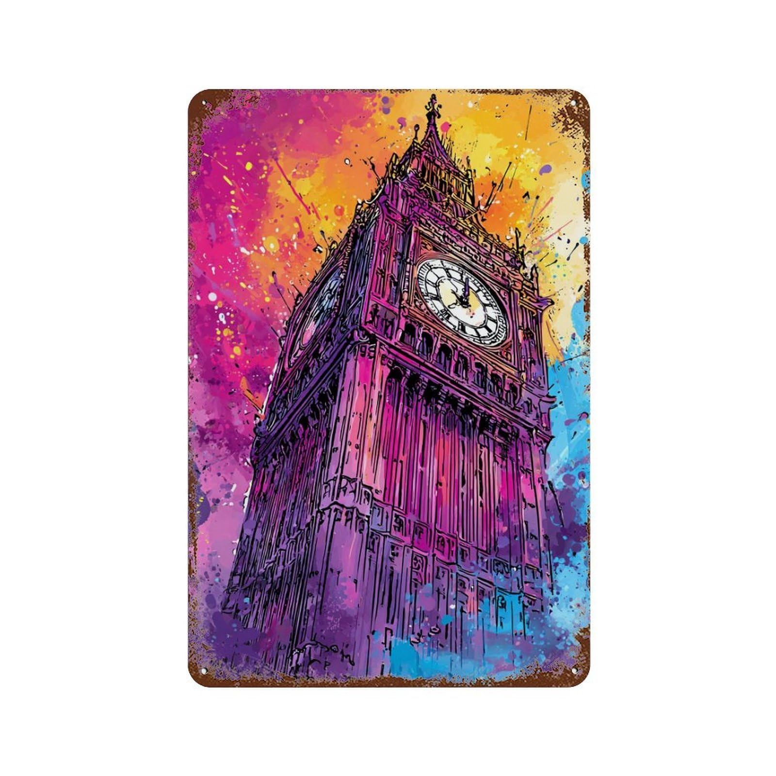 Rust Effect London's Big Ben Clock Tower Art Print Rustic Tin Plaque 11.8"x7.9", Classic Wall Plaque for Shed, Workshop And Garage Wall Decor