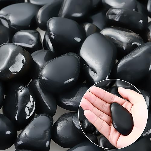 Miniatura 9 de Rocas naturales de río para plantas de 1 a 2 pulgadas, grandes piedras pulidas para jardín, grava de acuario negra para pecera, guijarros