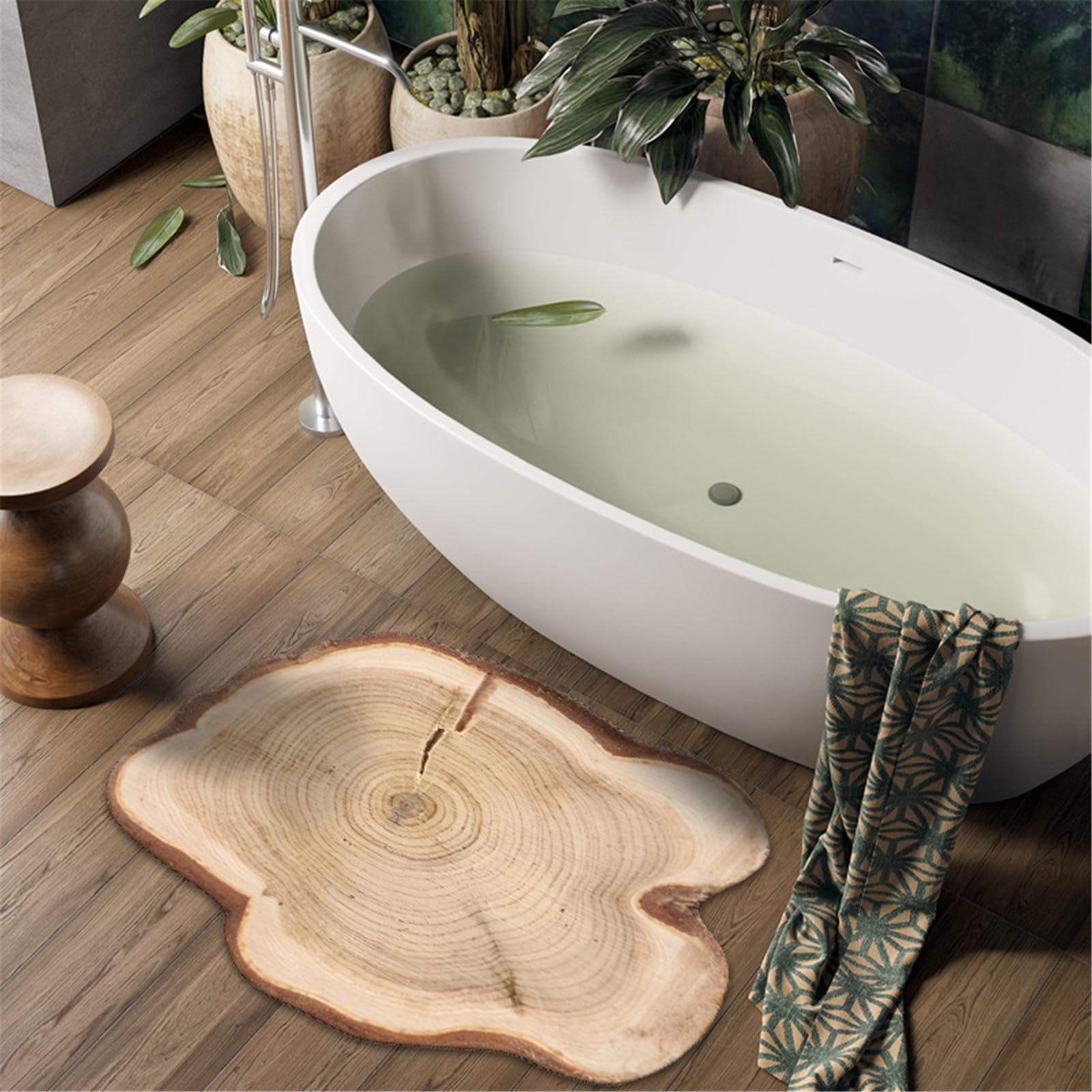 Alfombra Baño Secado Rápido Alfombrilla de Baño Antideslizante de Piedra Diatomita Súper Absorbente Alfombra Felpudo Suaves para bañera, Ducha y Cocina, Grano Madera (Beige,40x60cm)