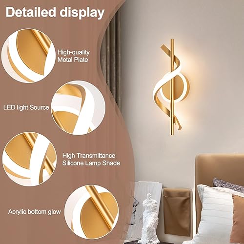 Miniatura 2 de Apliques LED de pared para interiores, luces LED de montaje en pared de 12 W, lámpara de pared moderna en espiral, lámpara de pared de 3000 K para