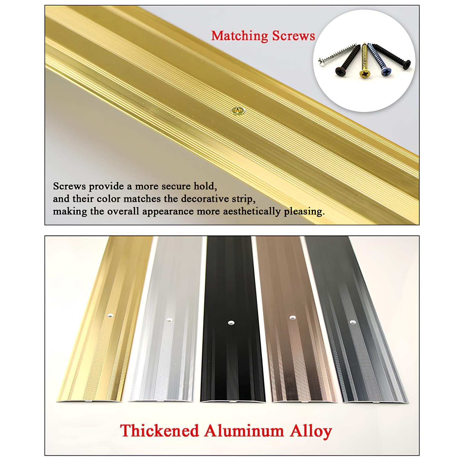Perfil de Transición de Aluminio, Tira de Umbral Perfil de Piso en Anodizado Tapajuntas para Suelo Atornillar Ancho 60mm(Black,140cm/55in)