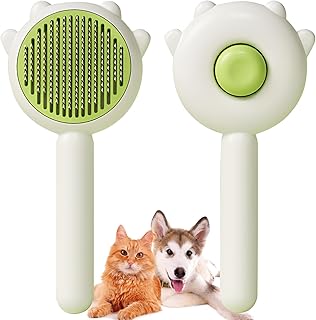 Cat Hair Brush Grooming Brush,Cats and Dogs Pet Hair Cleaner Brush,Self Cleaning Shedding Cat Comb for Long and Short Haired Cats Remove Loose Undercoat Comfortable Massage Anti-static (Green)