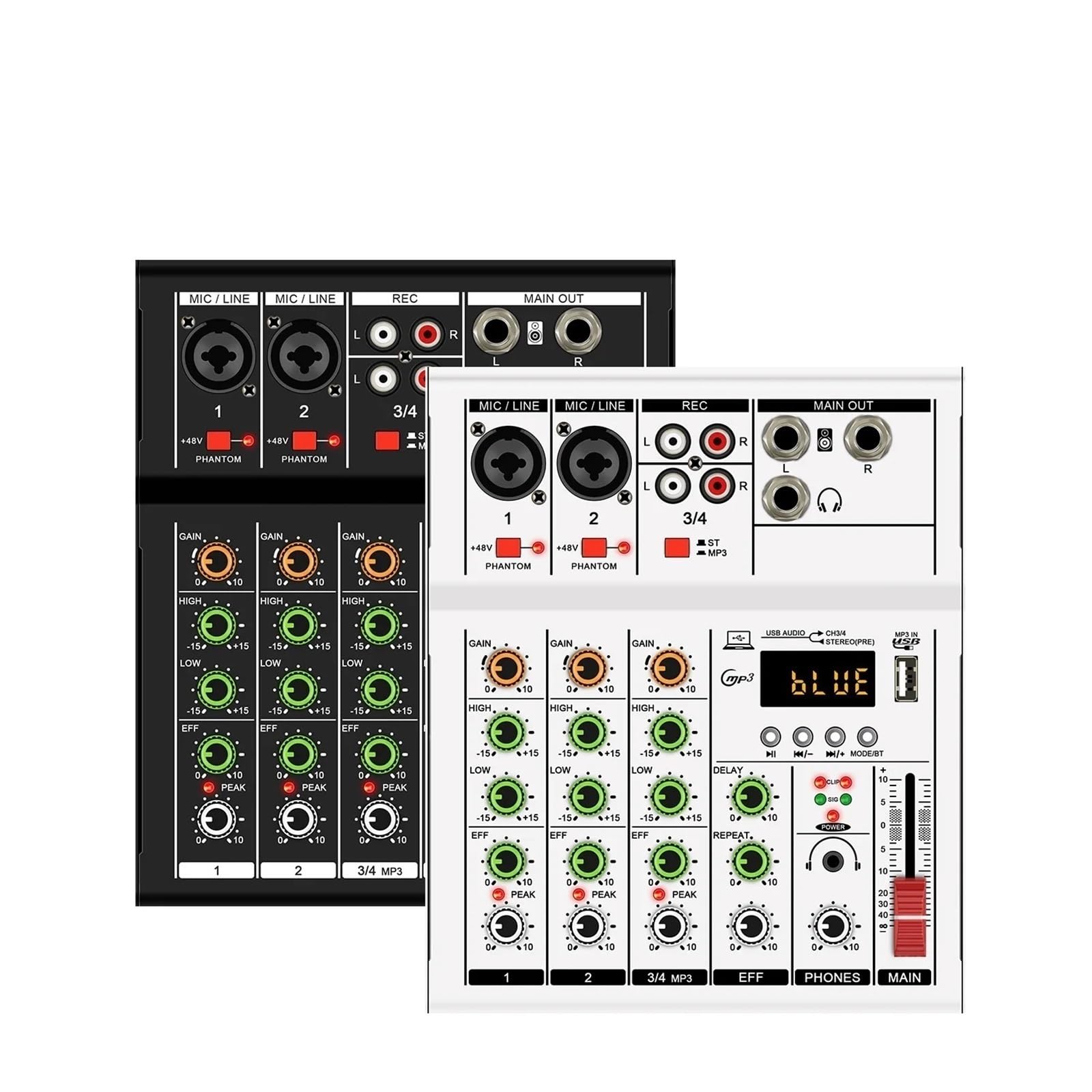 Mixer audio, 2 Pezzi MINI Mixer Audio Digitale Professale A 4 Canali, Console DJ Con Portatile USB For Mixaggio Dal, Canto,PC, studio di registrazione e giochi(Black)