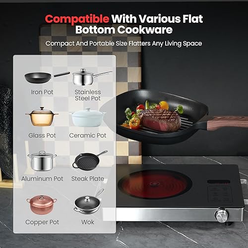 Miniatura 2 de Placa caliente infrarroja portátil de cerámica, quemador de encimera de acero inoxidable con doble anillo de calefacción de doble control 10