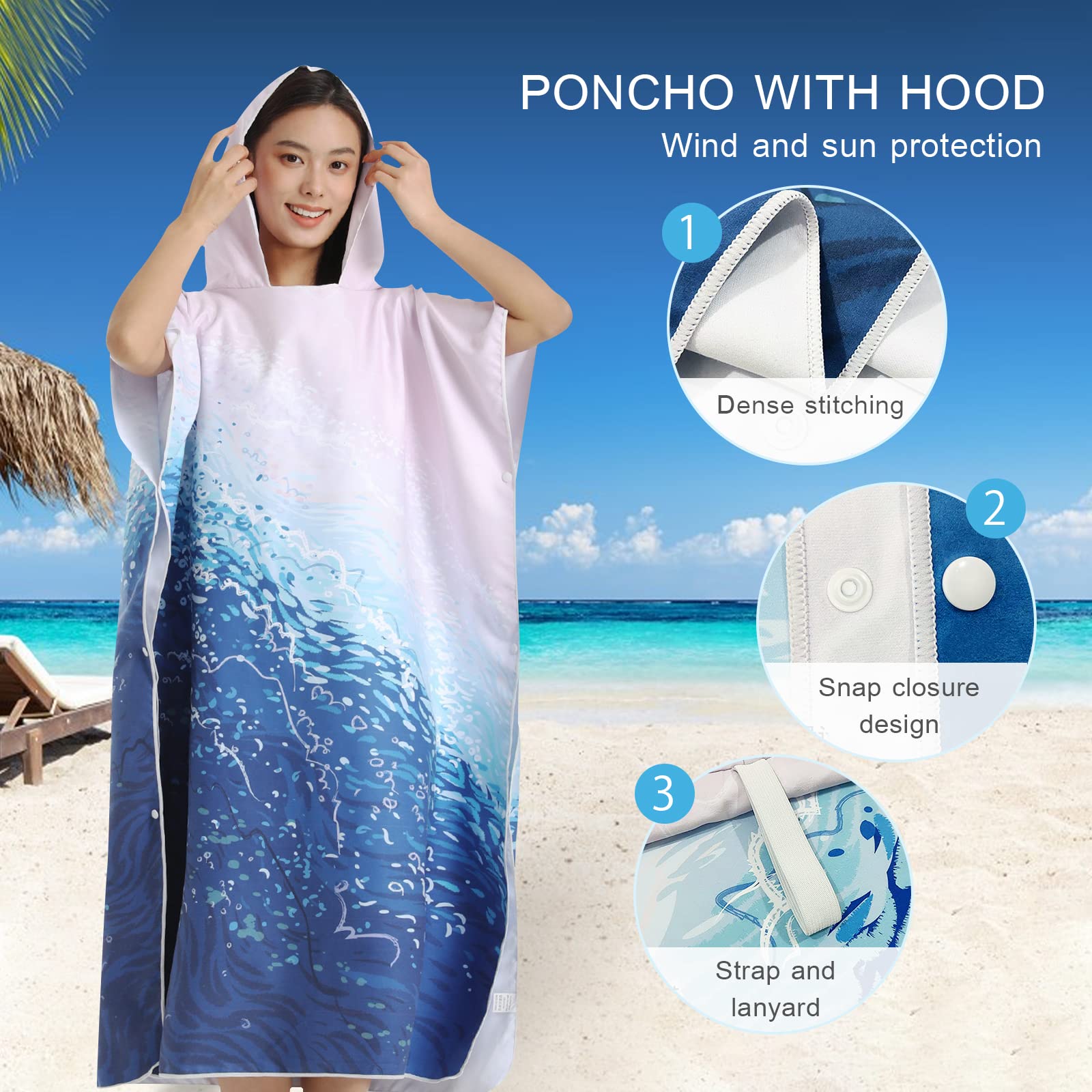 LumiSyne Umziehhilfe Mit Kapuze Damen Herren Bunte Gedruckte Übergroße Mikrofaser Handtuch Schnelltrocknend Bademantel Leicht Kompakt Handtuch Poncho Für Strand Surfing Schwimmen Neoprenanzug Wechseln