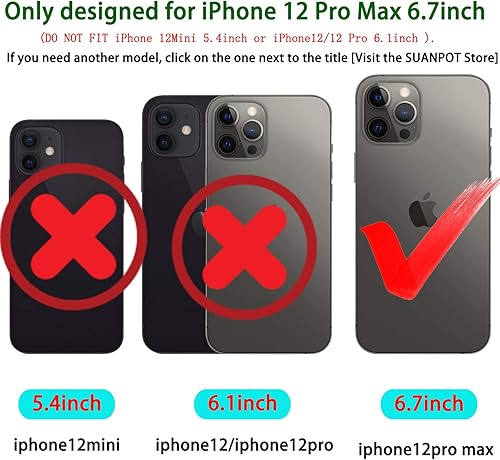 Miniatura 2 de SUANPOT Funda de piel tipo cartera para iPhone 12 Pro Max con bloqueo RFID, tarjetero de crédito, libro de folio magnético de poliuretano para Apple