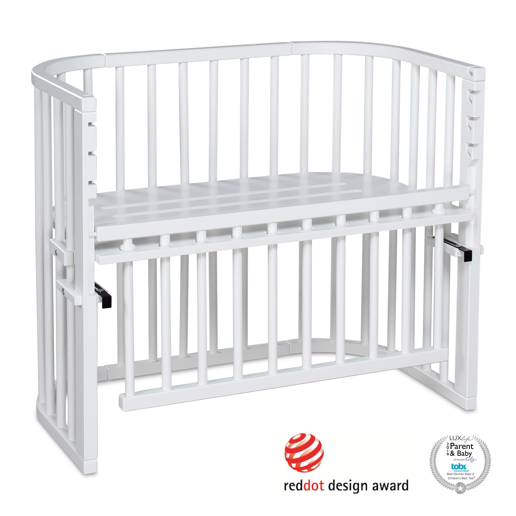 babybay Maxi Comfort Plus Beistellbett, weiß lackiert mit Matratze Classic Cotton Soft