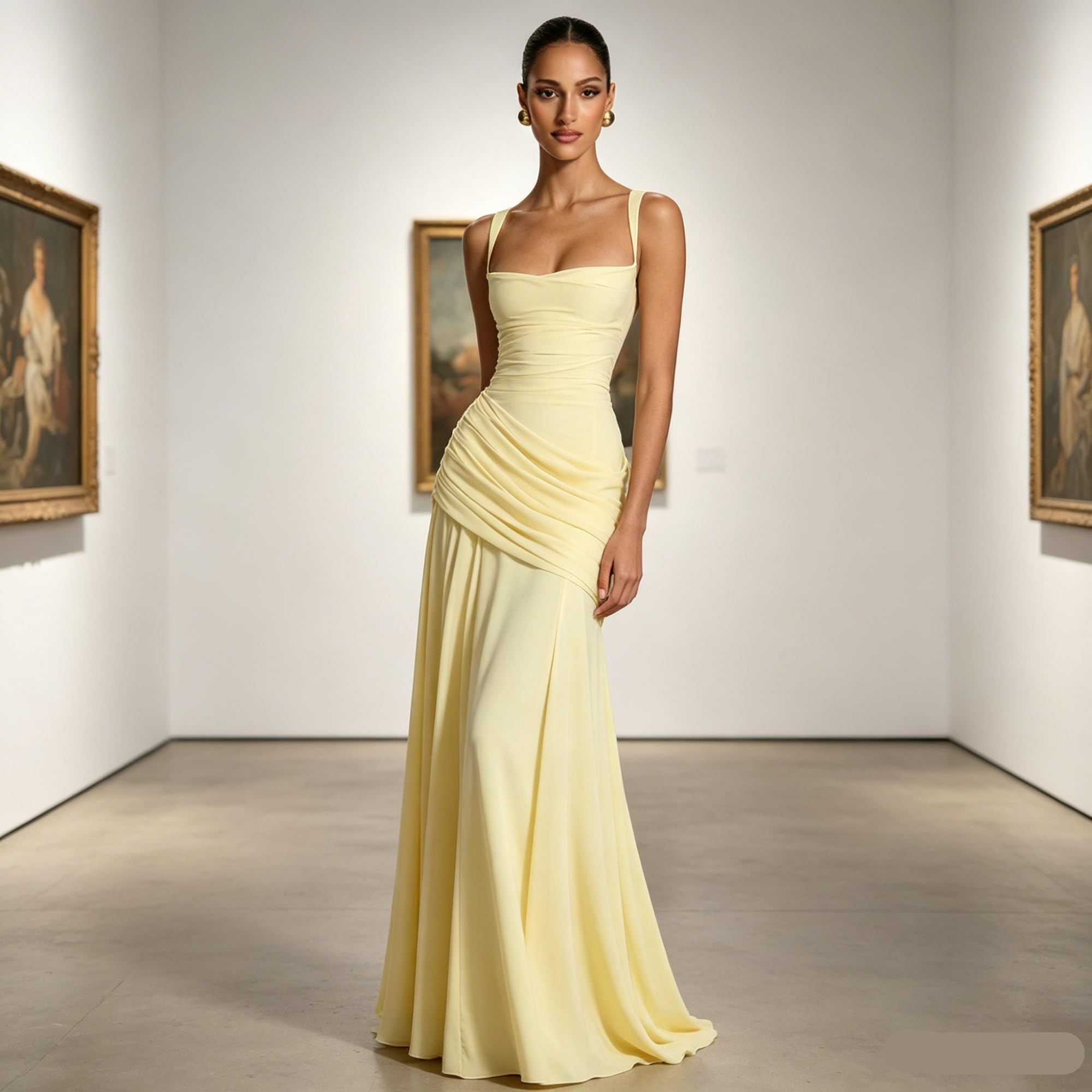 Genérico Vestido Corsé Mujer de Satén con Fruncidos, Vestido Largo Cintura Baja Corte A, Atuendo Elegante para Noches, Bailes y Eventos Formales
