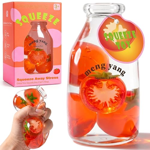 Bottle-Shaped Squishy Toy, Slow Rising Sensory Fidget Toy for Kids & Teens | Squeeze for a satisfying sensory feel with realistic tomato shapes inside; fun for parties and stocking stuffers - Tomato