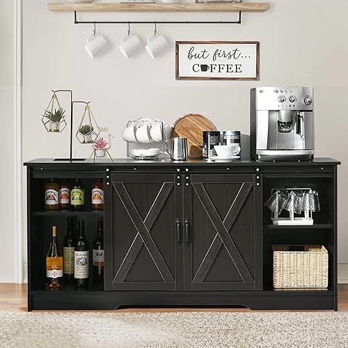 Miniatura 9 de Gabinete de barra de café de granja con puerta corrediza de granero, aparador de cocina de 59 pulgadas con almacenamiento, gabinete de buffet