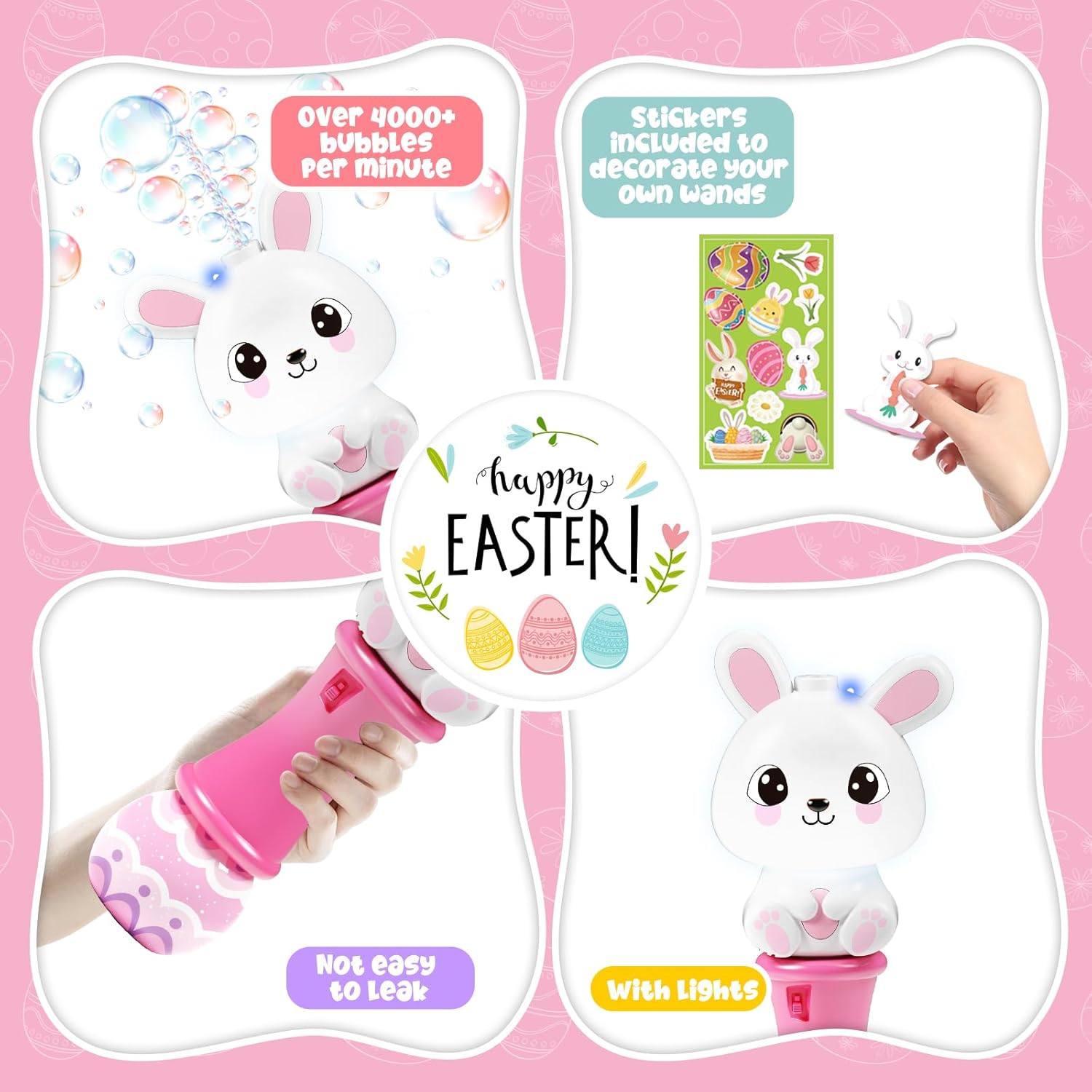 SpringFlower Bubble Blower Wand,Bubble Maker with LED Light-Up Effect for Kids,Bubble Toy for Basket Stuffers Fillers, Easter Basket Essentials, Easter Eggs Hunt