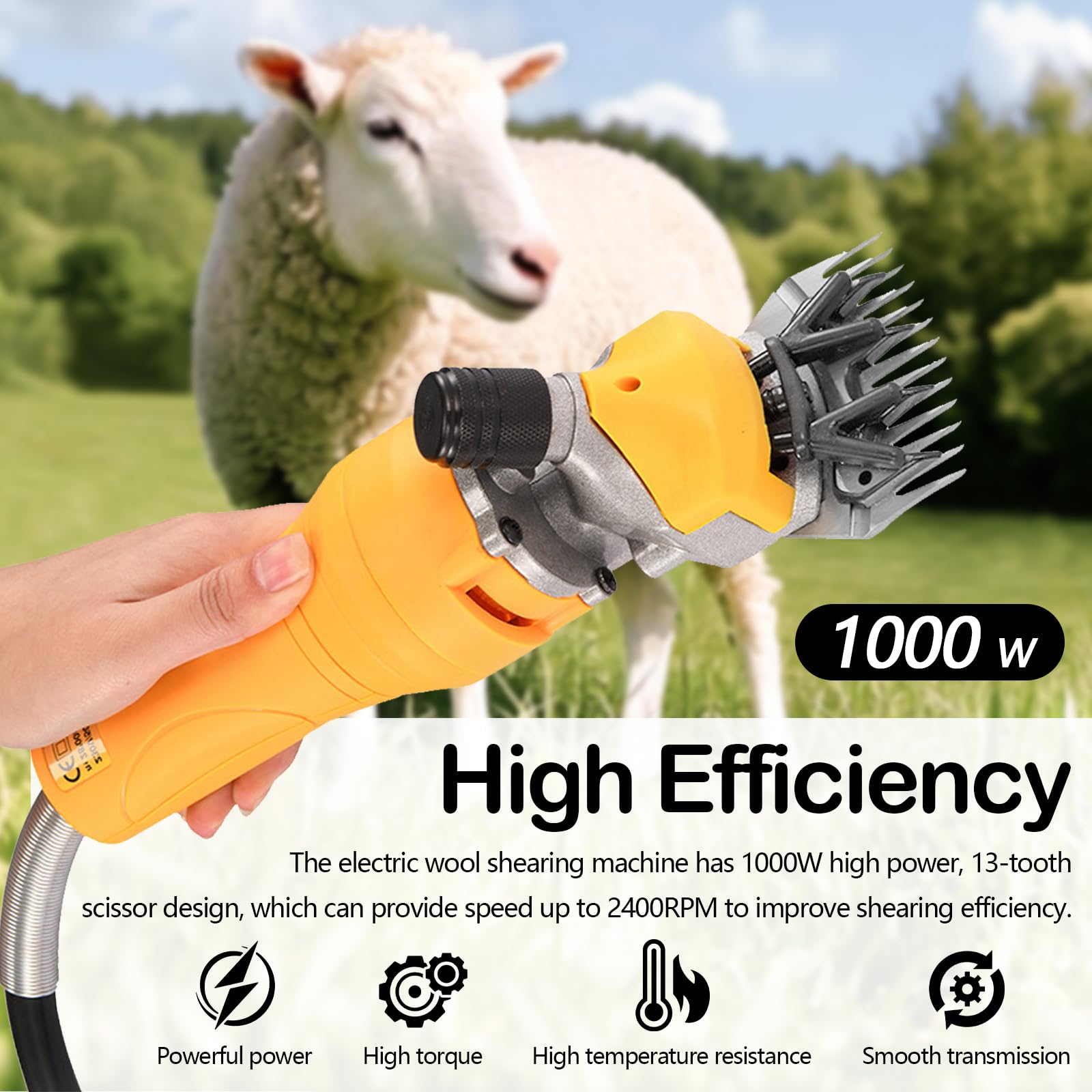 Esquiladora De Ovejas, 1000W Esquiladora Profesional De Ovejas Con Motor De Alta Potencia Y Cable De AlimentacióN 5m Esquiladora EléCtrica De Ovejas 13 Dientes 2400 Rpm Para Ovejas Cabras Y Alpacas
