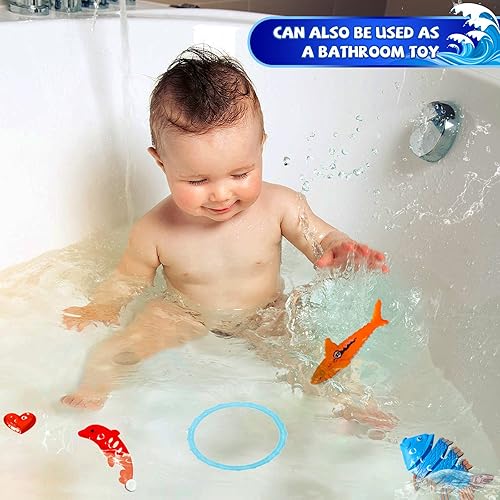 Miniatura 4 de Juego de 27 juguetes de piscina de buceo para niños de 3 a 12 años, juego jumbo con bolsa de almacenamiento, divertidos juegos de piscina para