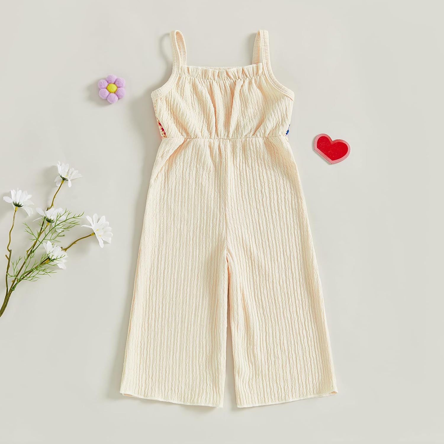 Qiylii Toddler Baby Girl Flower Crochet Jumpsuit Sleeveless Strap Crocheted Top Trousers One Piece Romper Summer Clothes Beige Colorful 12-18 Months image 7 of 7 B0F8NVK6B6