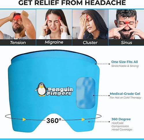 Miniatura 2 de Máscara de ojos ponderada para aliviar el dolor de cabeza y migraña, envoltura de cabeza reutilizable, paquete frío, tapa de bolsa de hielo para