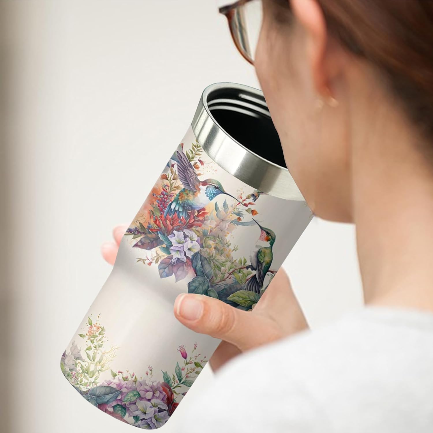 Hummingbird Tumbler with Handle and Flip Straw for Women Men, 30oz Bird Stainless Steel Insulated Cup, Water Bottle Travel Coffee Mug,Gifts for Animal Lovers - Image 6