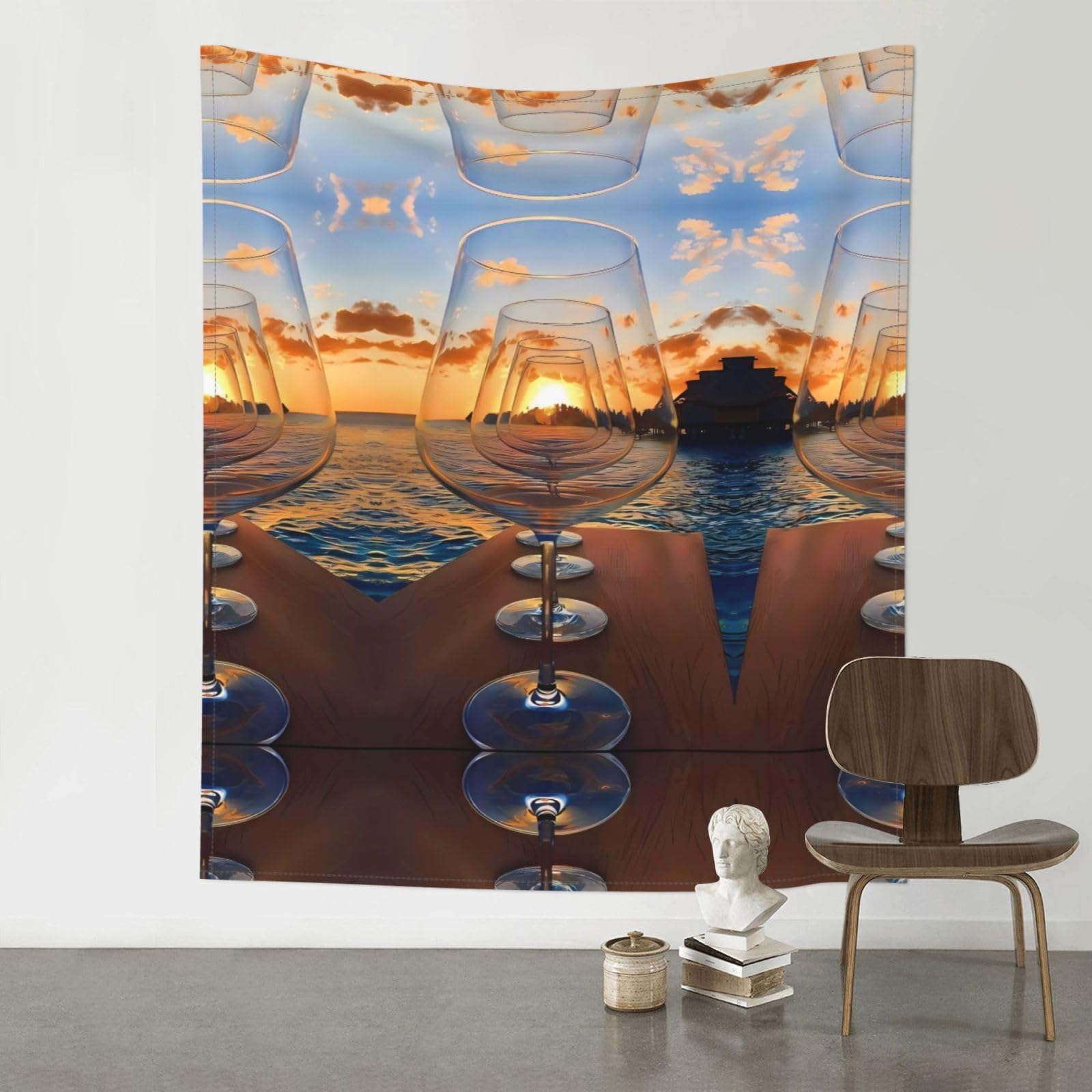 HJFCZH wine glass in the sunset Prints Wall Tapestry 60x51in – Boho Decor Throw for Bedroom, Dorm, Beach Cover & Picnic Blanket