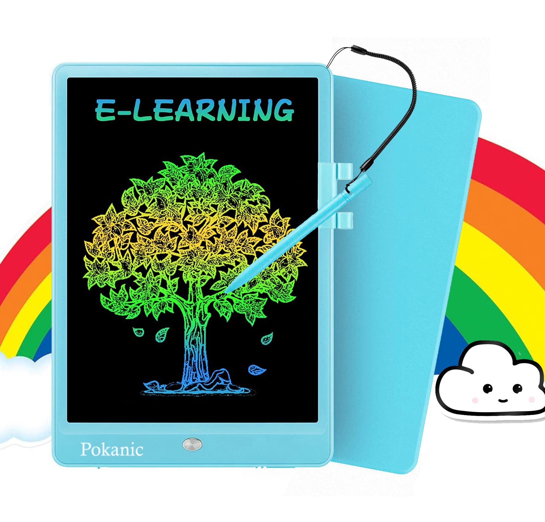 Pokanic Colorful LCD Pad Drawing Tablet Learning and Educational Writing Board Erasable Reusable Toy Magic Doodle for Kids Children Student Teacher School Home Office (Blue, 10 inch)