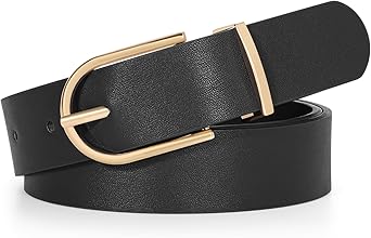 SANSTHS Women Faux Leather Chic Belts for Jeans Pants Fashion Ladies Belt Solid Color with Gold Curved Pin Buckle