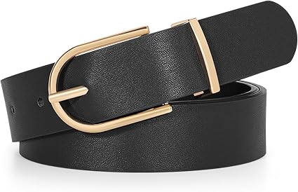 SANSTHS Women Faux Leather Chic Belts for Jeans Pants Fashion Ladies Belt Solid Color with Gold Curved Pin Buckle