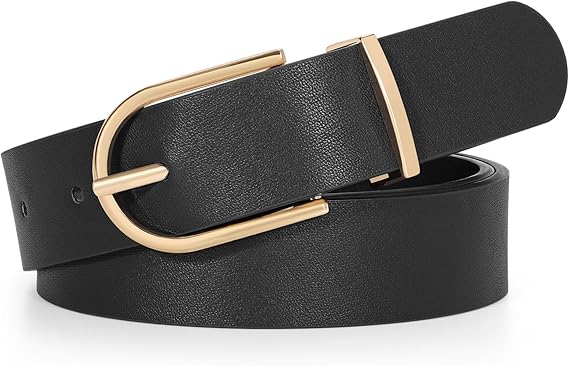 SANSTHS Women Faux Leather Chic Belts for Jeans Pants Fashion Ladies Belt Solid Color with Gold Curved Pin Buckle