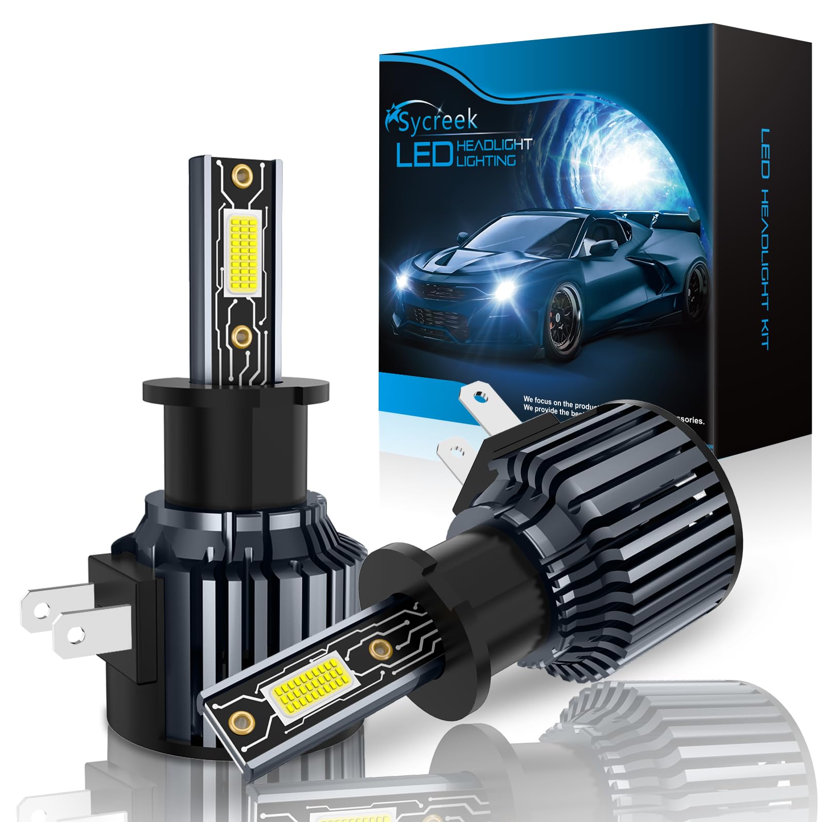 Sycreek HB3 LED Bulb, 20,000 lm, 100 W, 6000% Light, 6000 K, White, Error Resistant, Conversion Kit LED HB3 9005 Headlights, 1:1 Mini Size Plug and Play for Replacement Halogen Bulbs