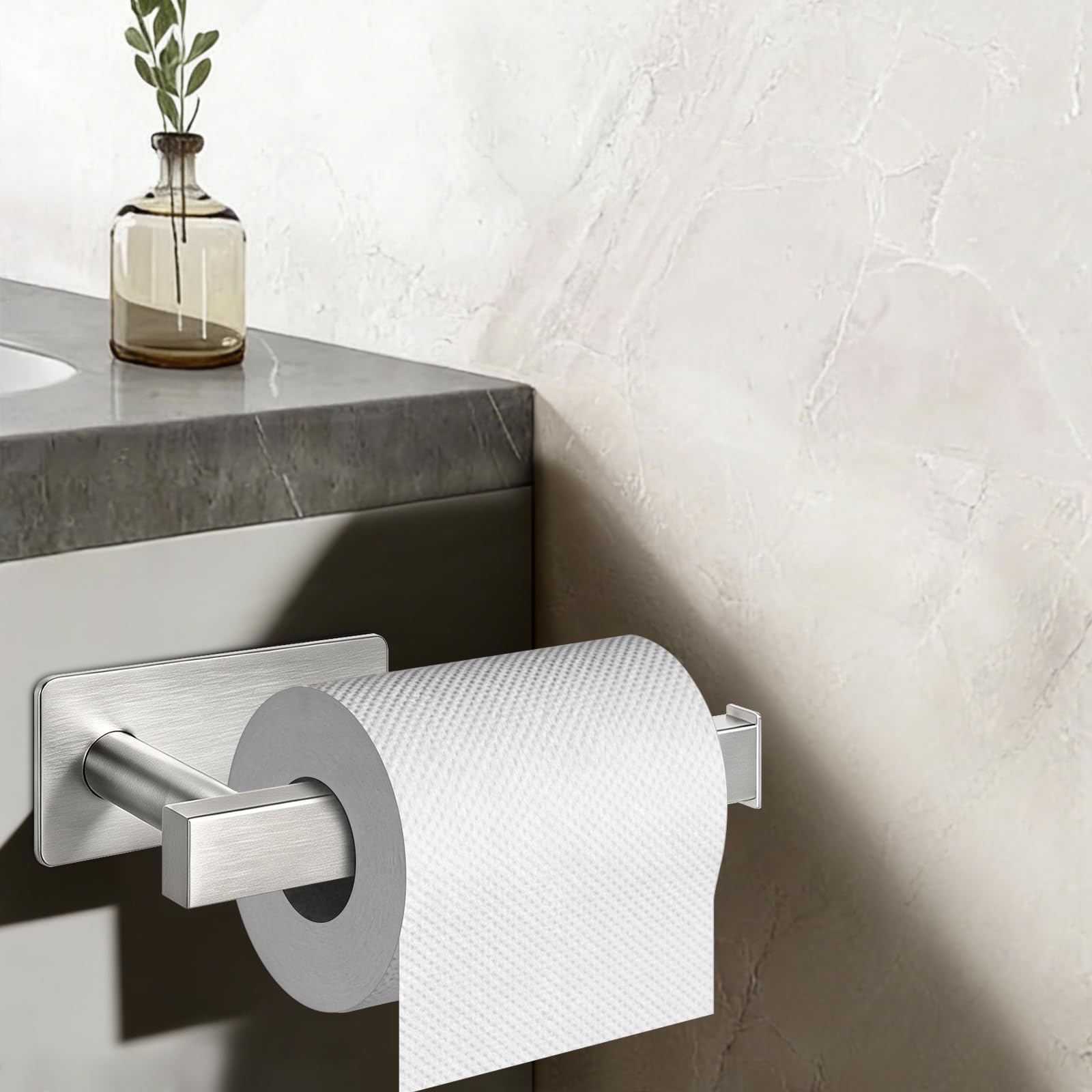 NearMoon Toilet Paper Holder Self Adhesive, Premium Thick SUS304 Stainless Steel Square Rustproof Toilet Roll Holder no Drilling for Bathroom, Kitchen, Washroom (Brushed Nickel) — Amazon image 2