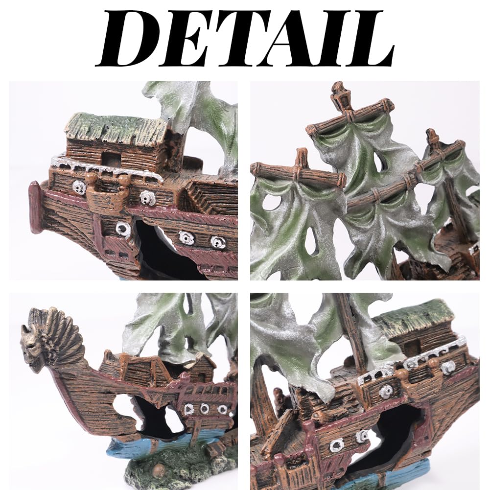 Decoración para pecera, decoración de acuario, naufragio, decoración de acuario, adornos temáticos, accesorios para peceras para camarones o escondite de peces betta