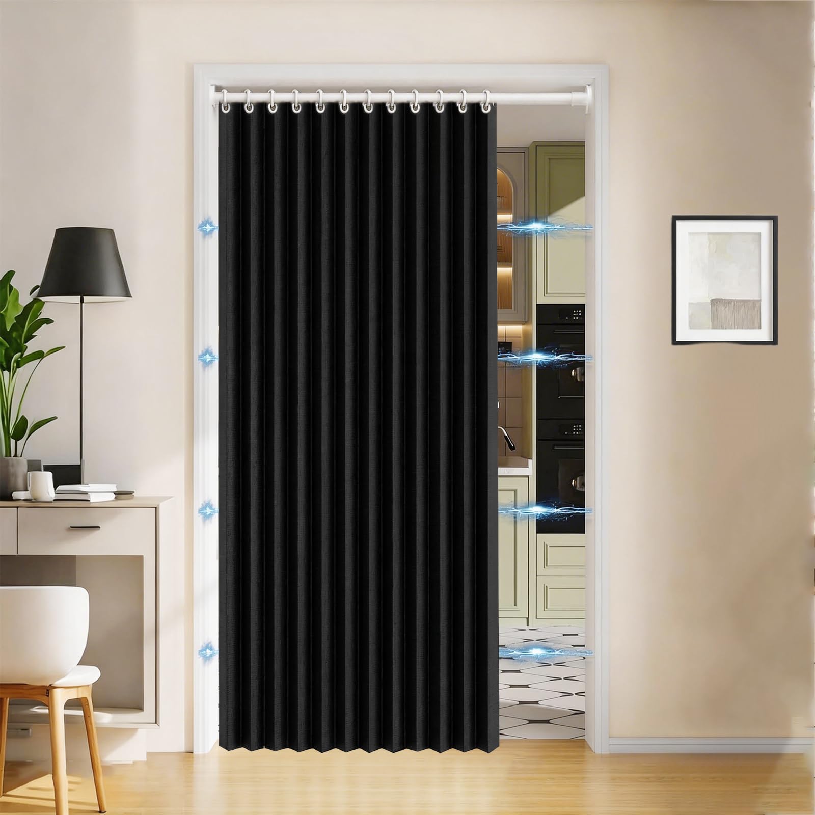 Verdunkelnder magnetischer Falttürvorhang im Akkordeon-Design, geeignet für Türen und Raumtrennvorhänge-black-W130xH240cm