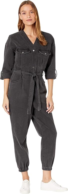 blank denim utility romper