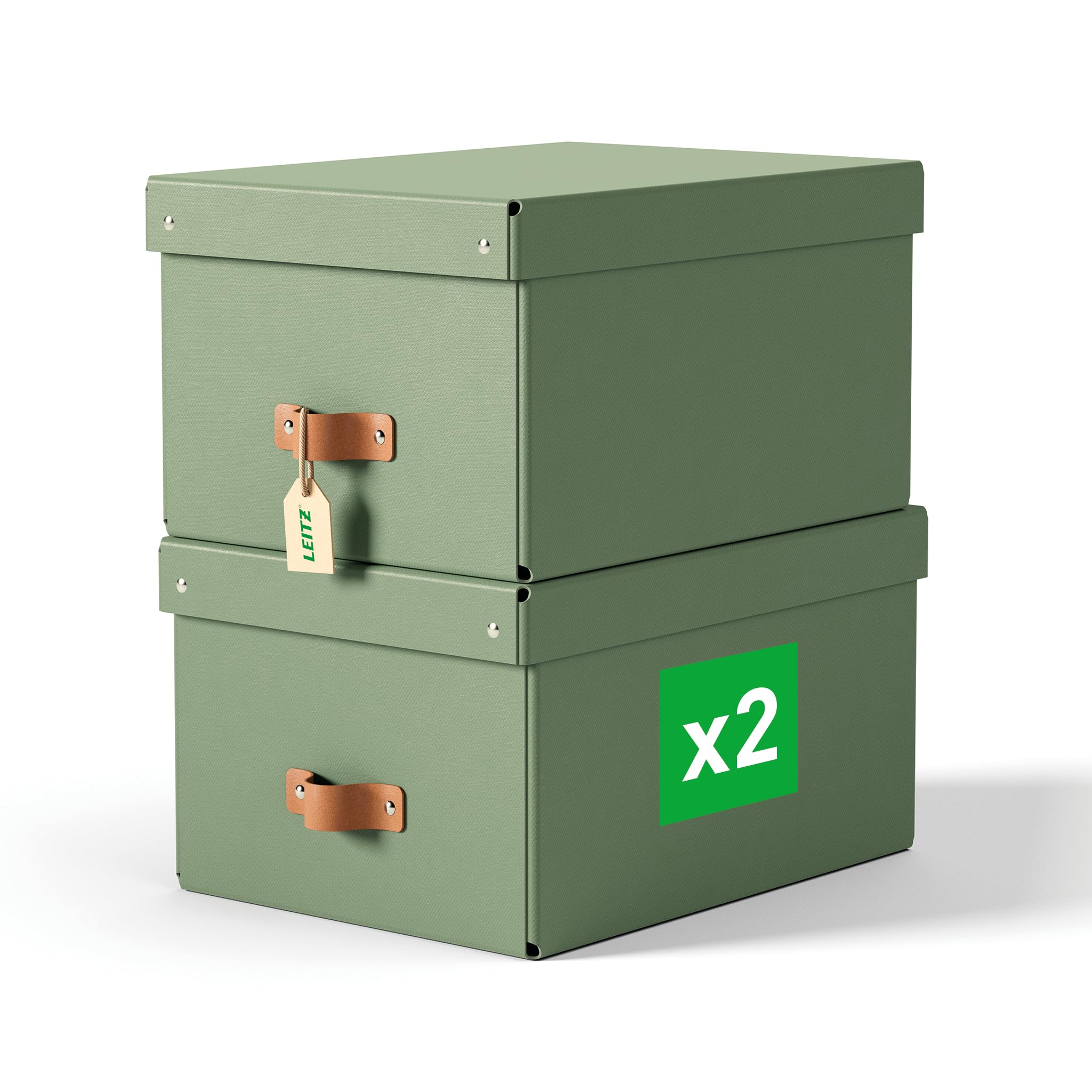Leitz Puro Medium Storage Box with Lid – Set of 2 Durable Storage Boxes, Compatible with Cube Units & Shelves, 17L Stackable Organiser, Suitable for Home & Office (27 x 37 x 20cm, Sage Green) — image 1