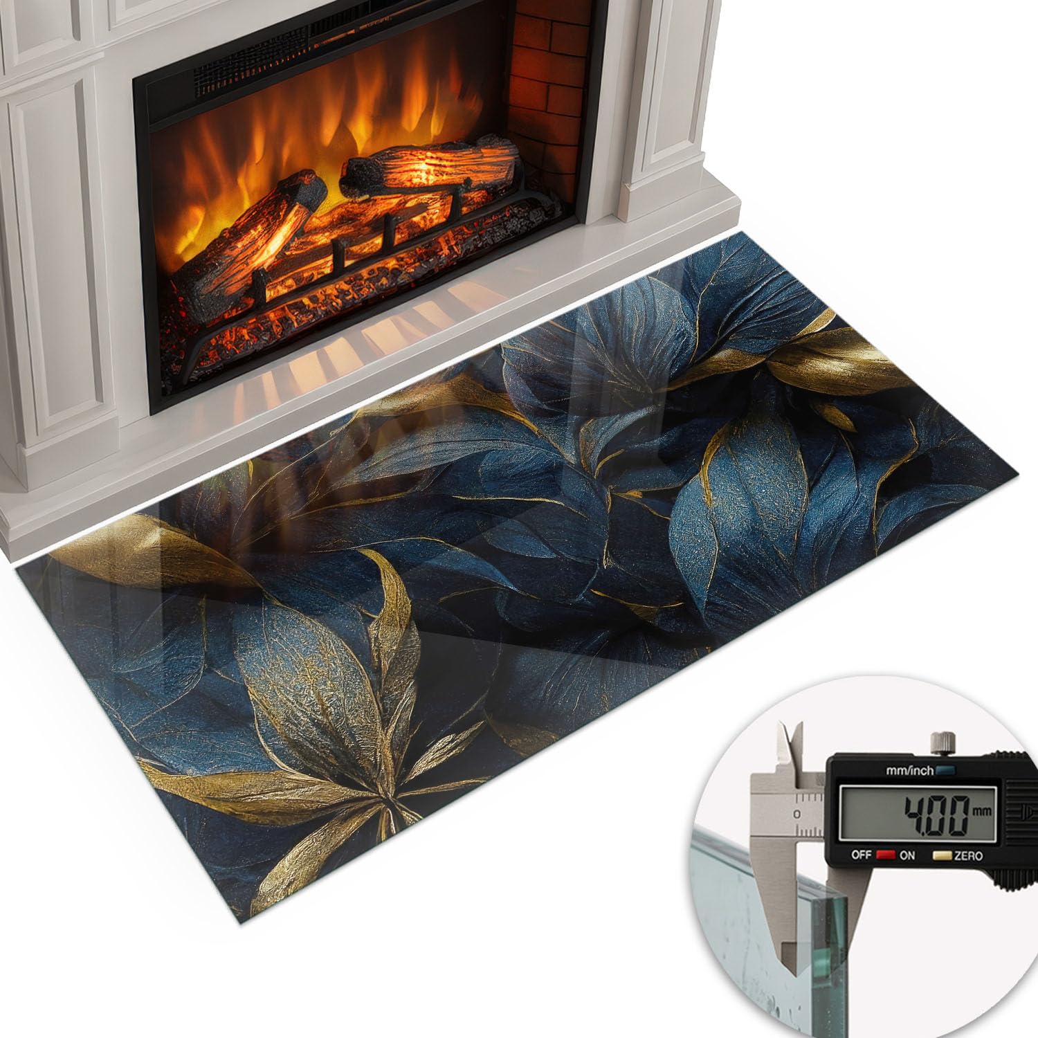 Verre Trempé de Cheminée 100x50 cm Rectangular Base de Foyer Imprimé Plaque de Protection Contre Les Étincelles Élégant Protecteur de Sol Résistant à la Chaleur - Feuilles élégantes en Texture