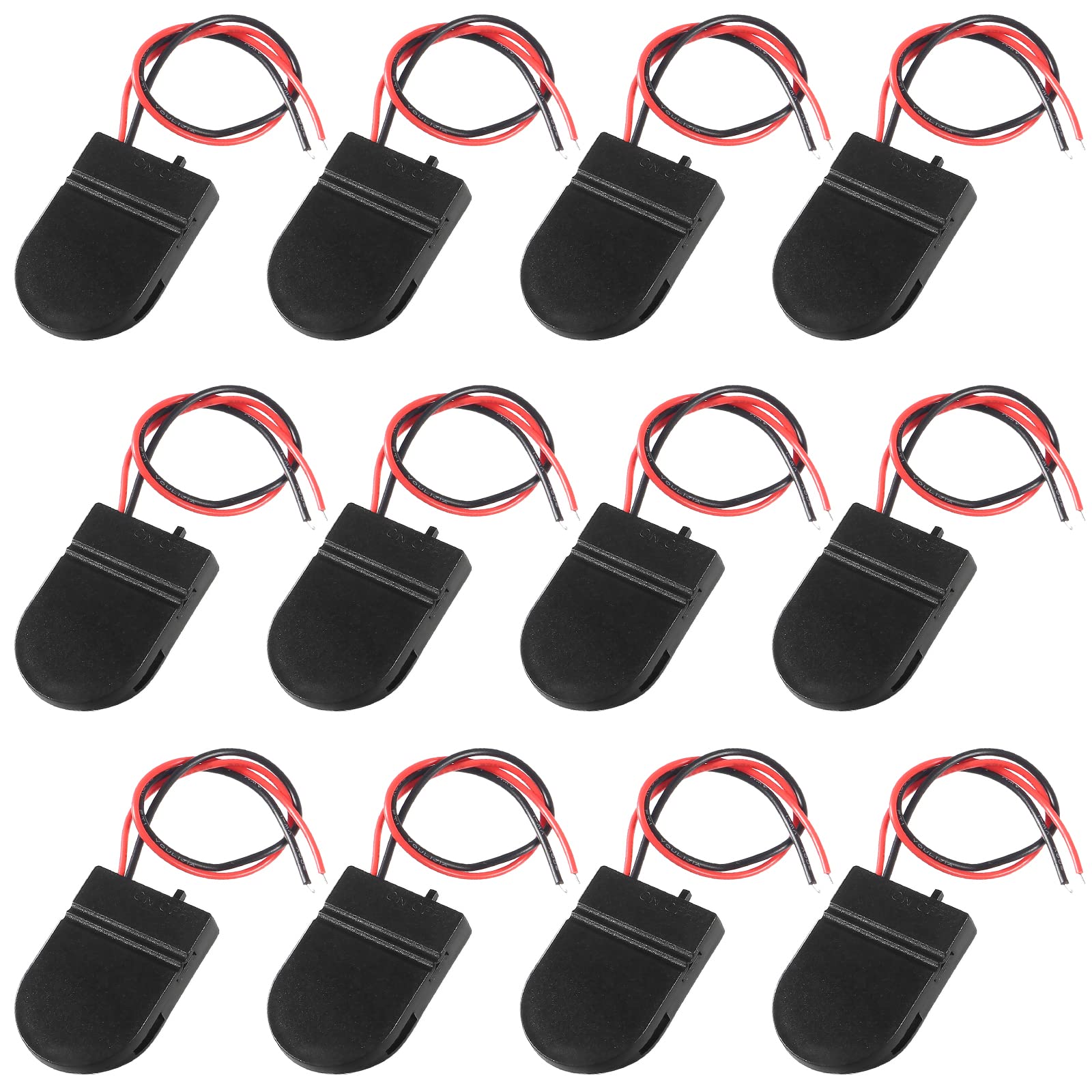 AOICRIE 12PCS 1X 3V CR2032 Battery Holder Coin Button Cell Battery Holder Case with ON/Off Switch Lead Wire Type (Black)
