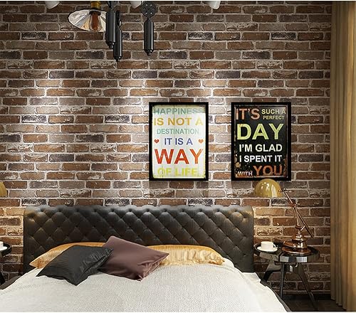 Miniatura 10 de Akywall Papel tapiz rústico de ladrillo rojo extraíble de 236 pulgadas, piedra texturizada vintage, papel de contacto autoadhesivo, aspecto de