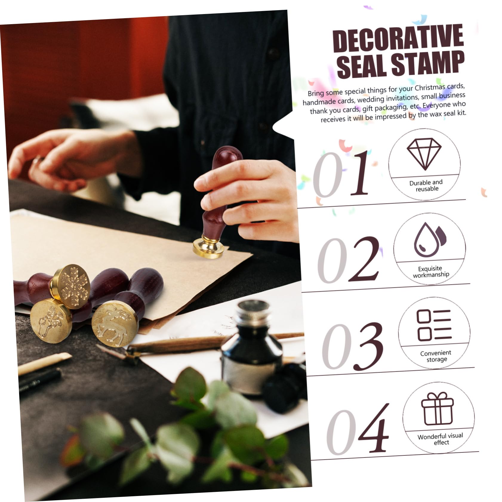 Lurrose 5 Set Sigillo di legno di Natale sigillatura di confezioni timbro di cera fiocco di neve regalini natale regalini di natale bomboniere matrimonio timbro sigillo di inviti