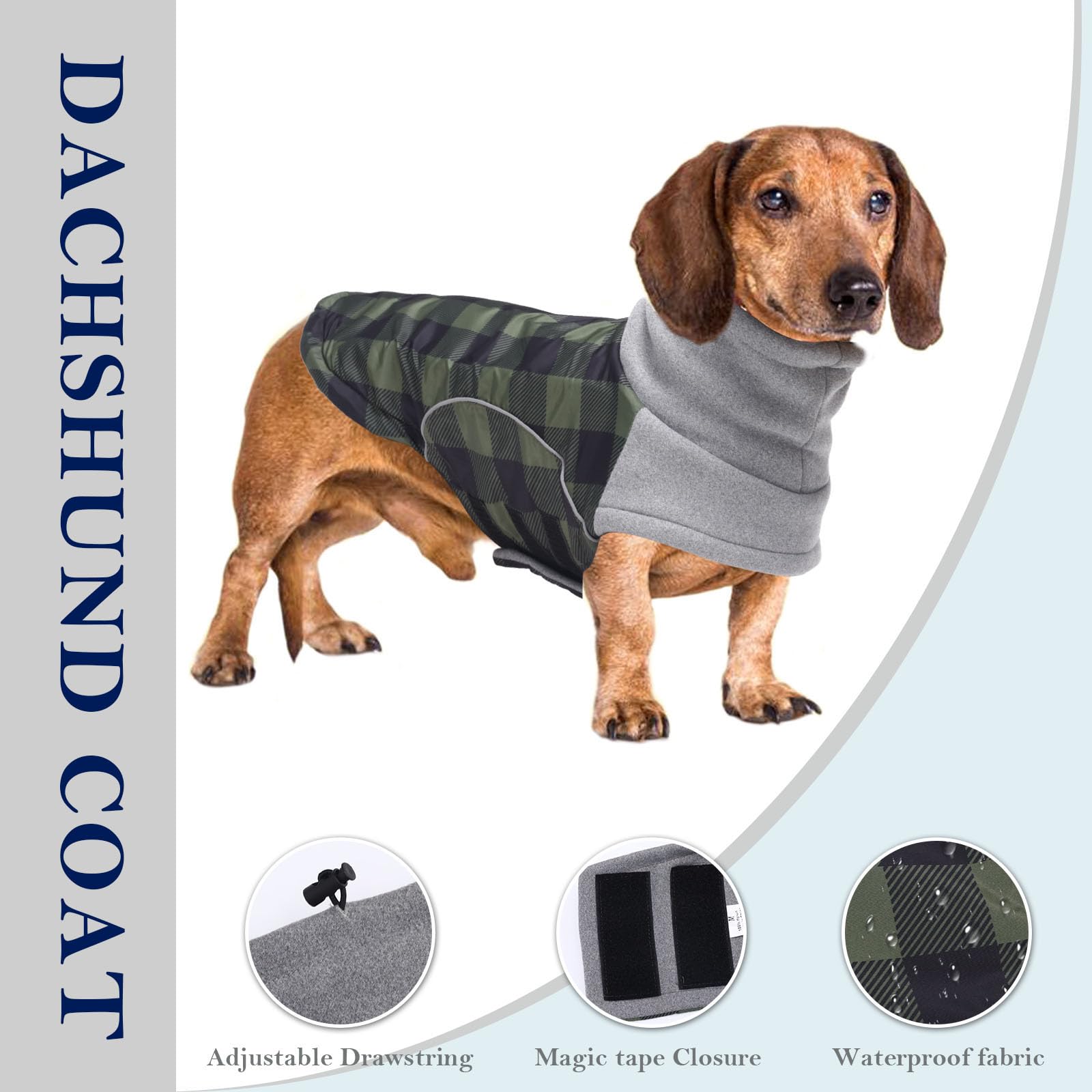 babepet Waterproof Small Dog Winter Coat,Dachshund Coat Clothes,Miniature Dachshund Jacket,Pet Garment Ideal for Walking,Hiking,Camping-Green Plaid-M - Image 3