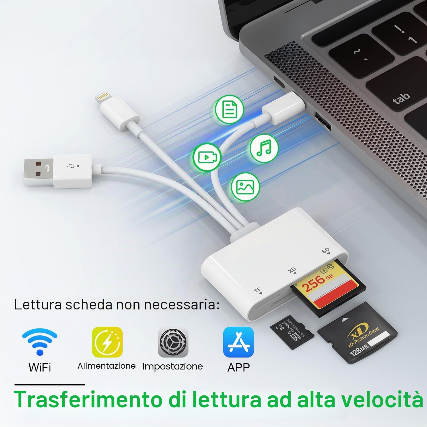 Lettore di Schede SD, 3 in 1 Lettore SD per iPhone, USB Adattatore per Scheda SD/Micro SD/XD, Card Reader USB Compatibile per iPhone 16/15 /2023 iPad/Galaxy S24 Ultra, Lettore Scheda XD Olympus