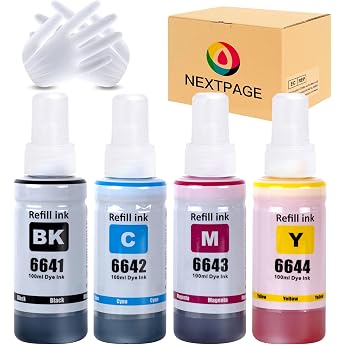 Nextpage T664 664 Ink Compatible with Epson T6641 T6642 T6643 T6644 Refill Bottle Ink for Epson EcoTank ET-2500 ET-2550 ET-2600 ET-2650 ET-4500 ET-14000 L396 L396 L3 050 L3060 L3070 4 packs