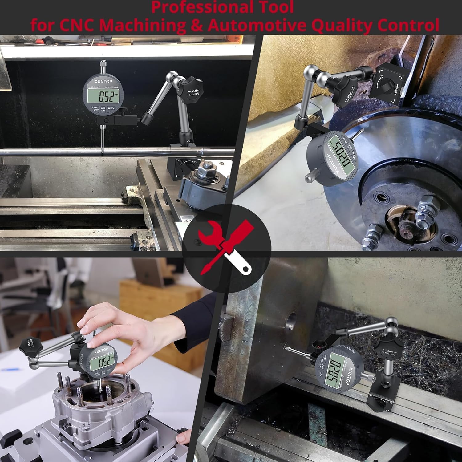 XUNTOP Reloj Comparador 0-25.4mm/1" Indicador de Cuadrante Digital con 132lbs/60kg Base Magnética Indicador de dial Digital con Conversión Pulgadas/Métrico y Puesta a cero para Torno, Impresora 3D