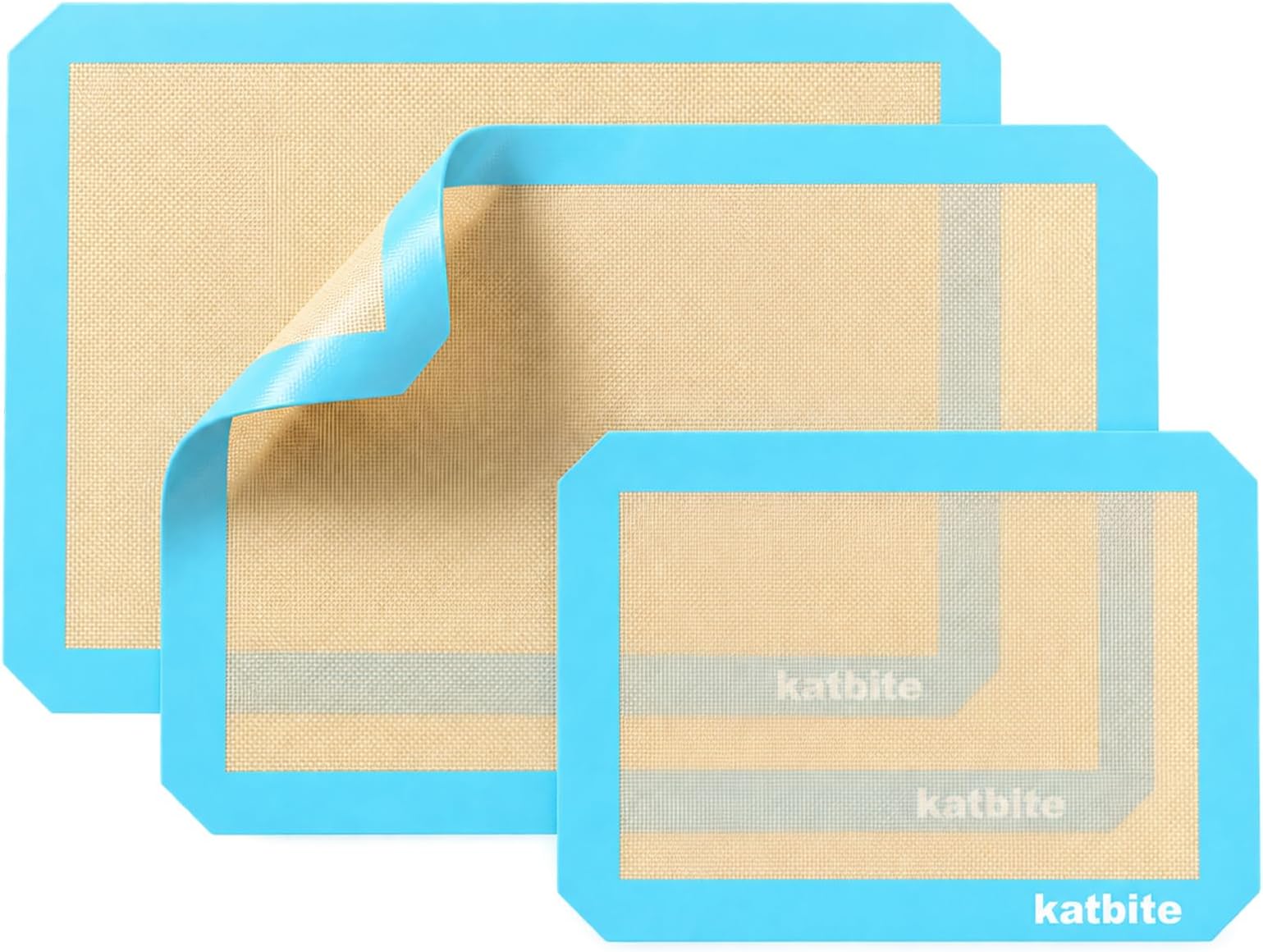 Katbite Silicone Baking Mat Set of 3 Light Blue