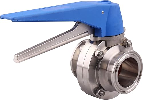 Miniatura 2 de Válvula de mariposa DERNORD con mango de gatillo azul de acero inoxidable 304 tri abrazadera trébol (válvula de mariposa tri abrazadera de 1.5
