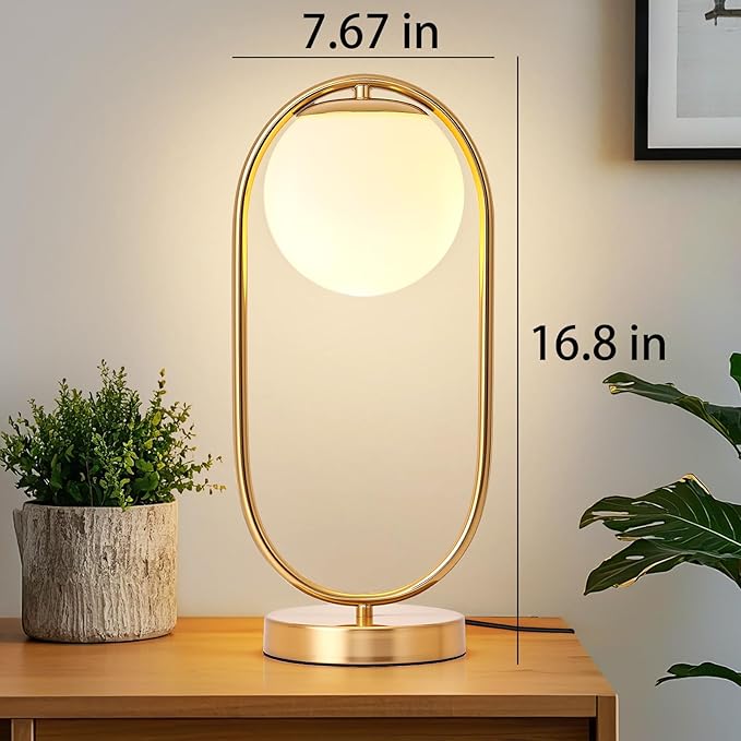 RaGiBow Mid Century Modern Table lamp Boho Vintage Glass Globe Table lamp with Led for Bedroom Bedside Night Light Farmhouse Retro Desk lamp photo 2