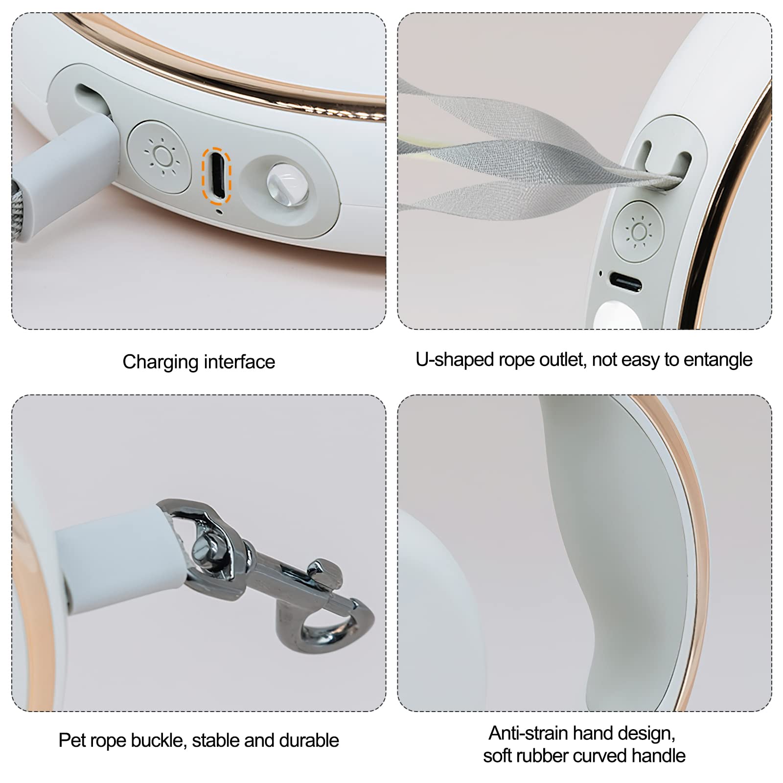 Galatée Laisse pour Chien Rétractable, Laisse Extensible De 3 m avec Lampe De Poche LED, Laisse pour Chien sans Enchevêtrement à 360° avec Distributeur De Sacs Poubelle(Blanc)