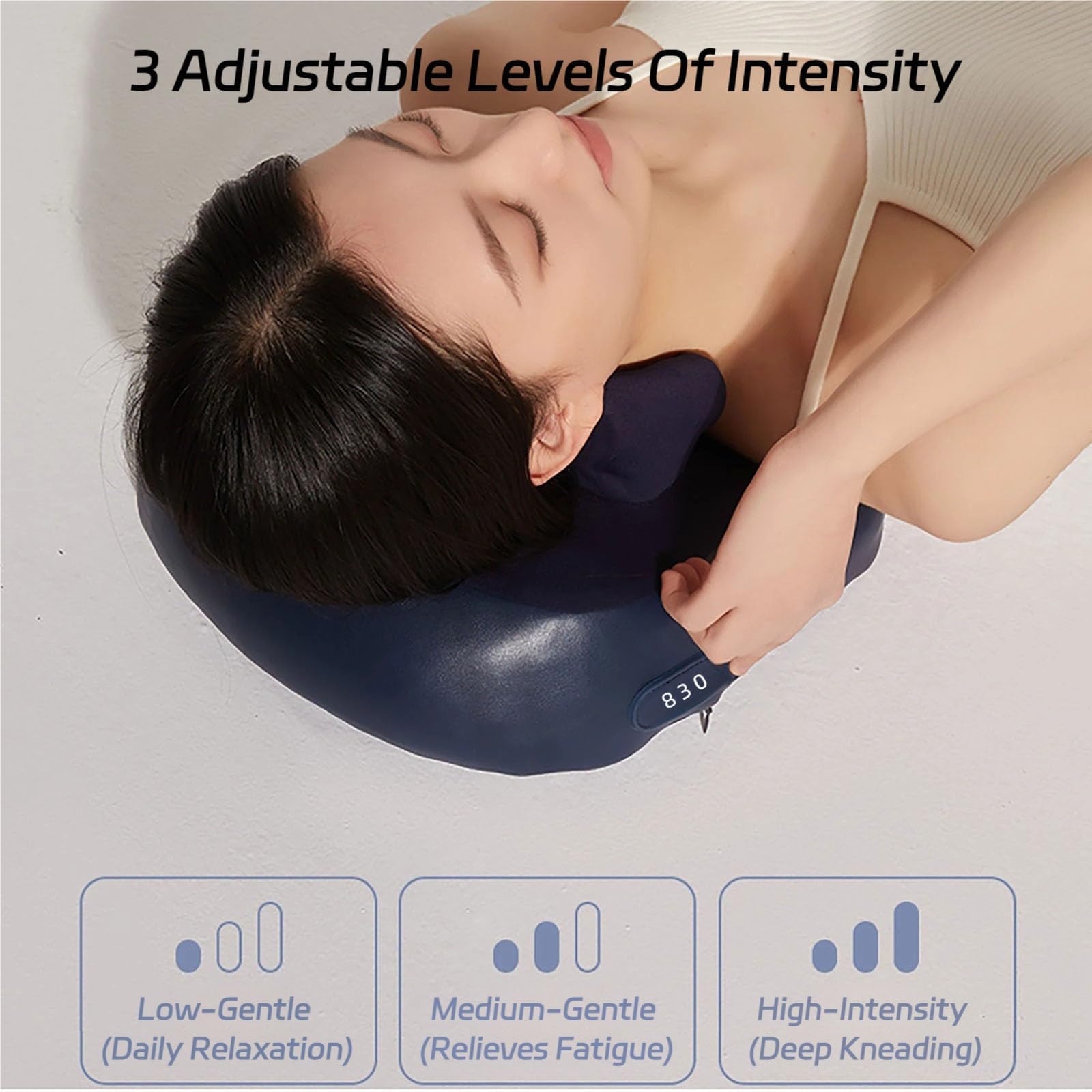 Masajeador de Cuello y Hombros ThermoKnead, masajeador de Cuello ThermoKnead 4D, Tres Modos de relajación Profunda del Cuello, amasamiento Shiatsu, for Alivio de Tejidos Profundos.(Blue)